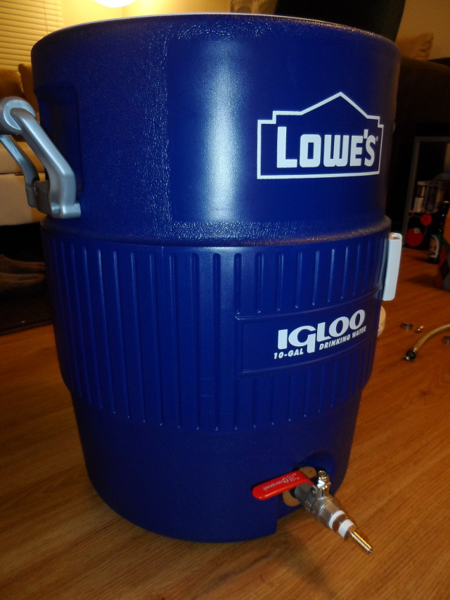 an igloo cooler with ball valve attached